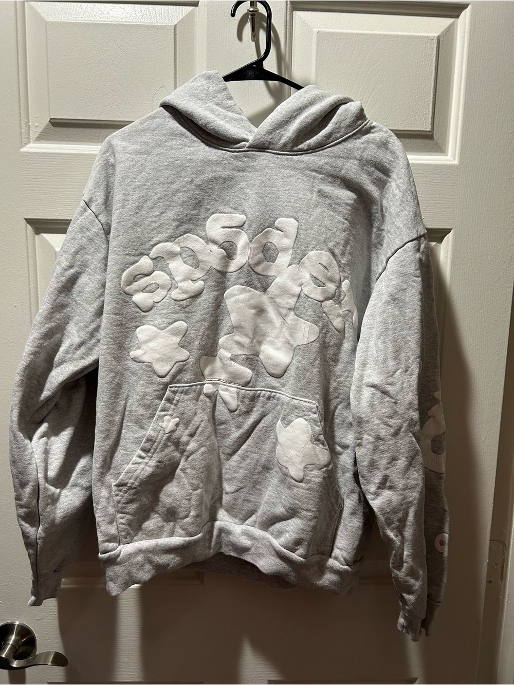 Sp5der Unisex Heather Gray Beluga Pullover Hoodie with Raised Appliqué Details